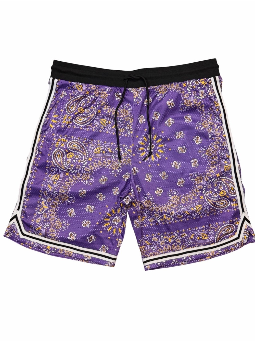 Fashion Nova Purple and Gold Bandana Print Athletic Basketball Shorts 3XL